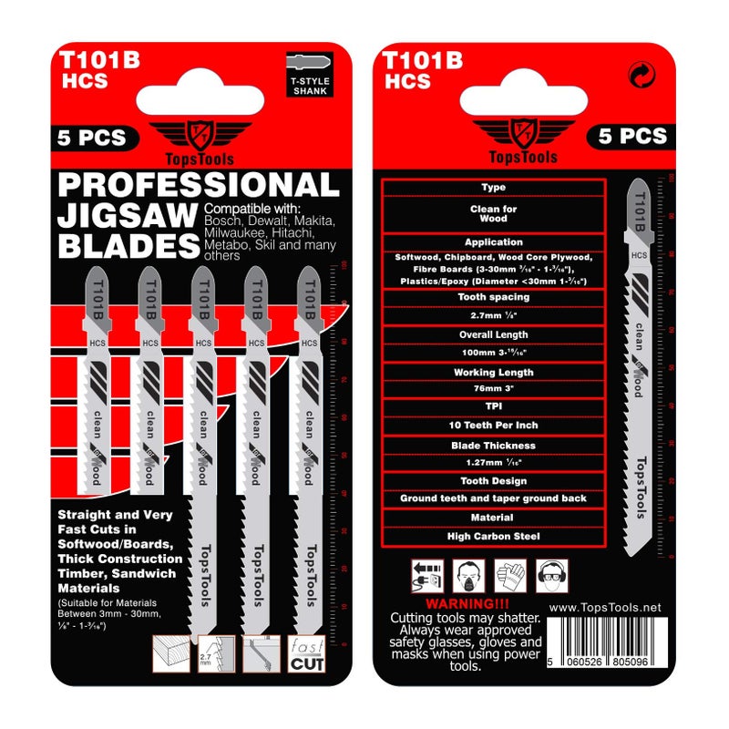 TopsTools 25 x TopsTools T101B 100mm Jigsaw Blades Designed for Clean Cuts in Wood - Image 5